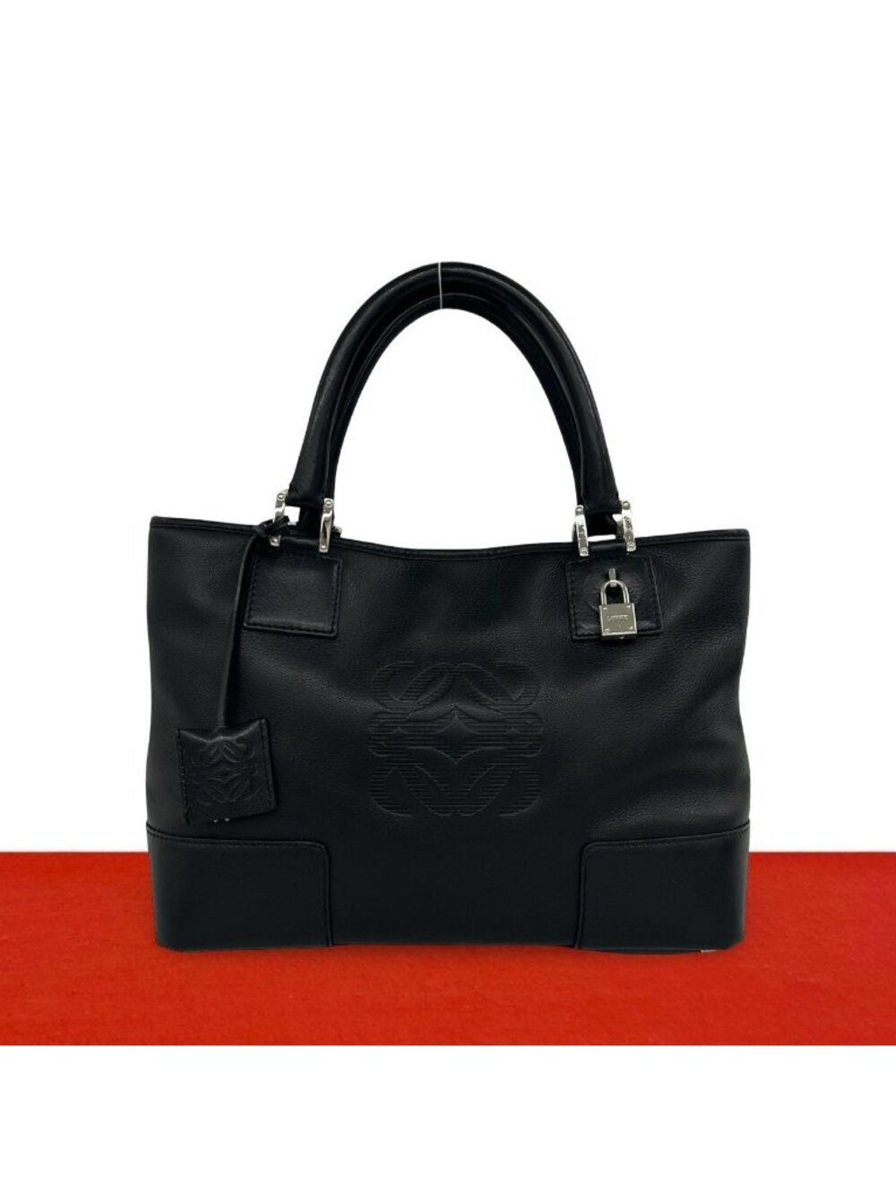 Loewe With Key Fusta Anagram Leather Mini Boston Bag Black